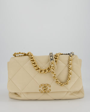 Chanel Beige 19 Maxi Flap Bag In Lambskin Leather With Mixed Hardware