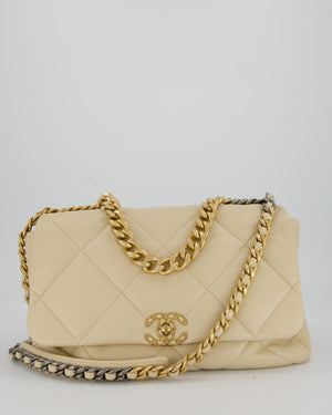 Chanel Beige 19 Maxi Flap Bag In Lambskin Leather With Mixed Hardware