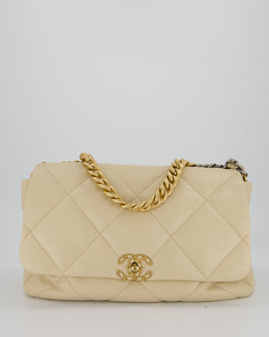 Chanel Beige 19 Maxi Flap Bag In Lambskin Leather With Mixed Hardware