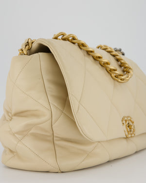 Chanel Beige 19 Maxi Flap Bag In Lambskin Leather With Mixed Hardware