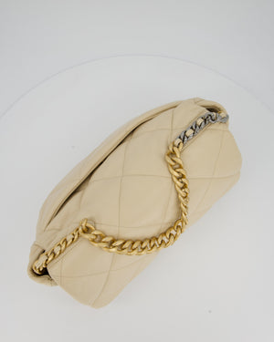 Chanel Beige 19 Maxi Flap Bag In Lambskin Leather With Mixed Hardware