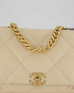 Chanel Beige 19 Maxi Flap Bag In Lambskin Leather With Mixed Hardware