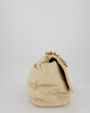 Chanel Beige 19 Maxi Flap Bag In Lambskin Leather With Mixed Hardware