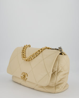 Chanel Beige 19 Maxi Flap Bag In Lambskin Leather With Mixed Hardware