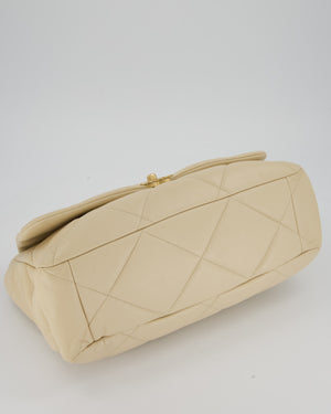 Chanel Beige 19 Maxi Flap Bag In Lambskin Leather With Mixed Hardware