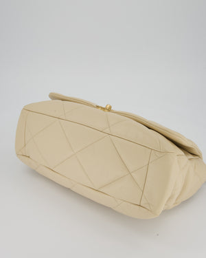 Chanel Beige 19 Maxi Flap Bag In Lambskin Leather With Mixed Hardware
