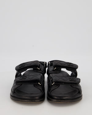 Chanel Black Quilted Leather Dad Sandals With CC Logo Size EU 40.5