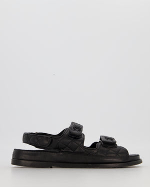 Chanel Black Quilted Leather Dad Sandals With CC Logo Size EU 40.5