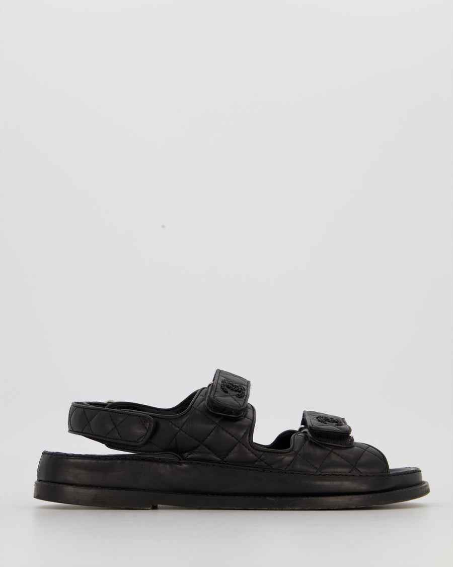 Chanel Black Quilted Leather Dad Sandals With CC Logo Size EU 40.5