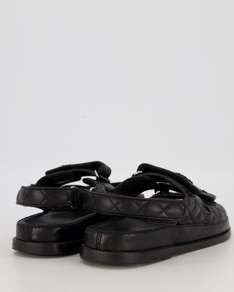 Chanel Black Quilted Leather Dad Sandals With CC Logo Size EU 40.5