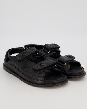 Chanel Black Quilted Leather Dad Sandals With CC Logo Size EU 40.5