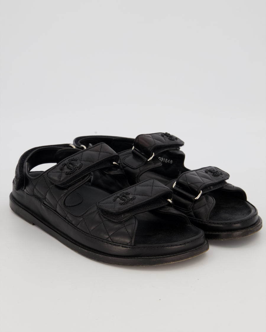 Chanel Black Quilted Leather Dad Sandals With CC Logo Size EU 40.5
