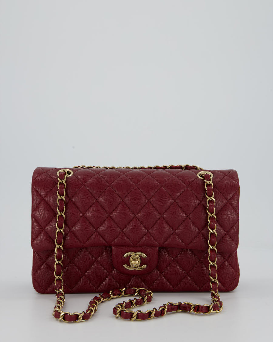 *HOT* Chanel Medium Classic Double Flap Bag in Burgundy Caviar Leather with Gold Hardware