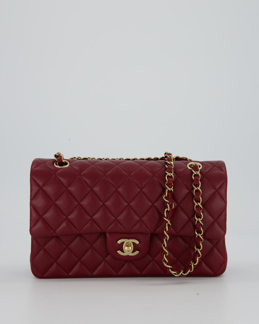 *HOT* Chanel Medium Classic Double Flap Bag in Burgundy Caviar Leather with Gold Hardware