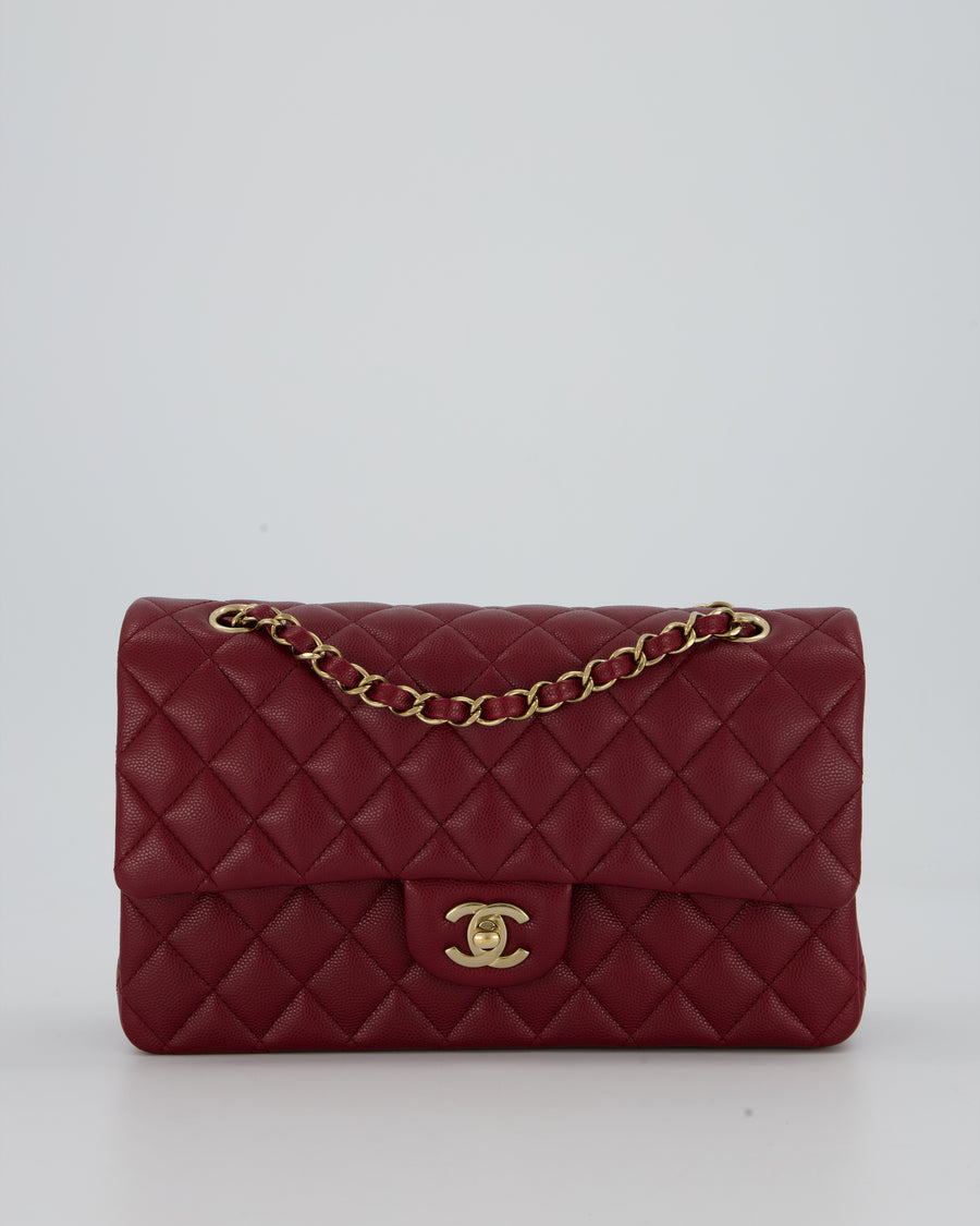 *HOT* Chanel Medium Classic Double Flap Bag in Burgundy Caviar Leather with Gold Hardware