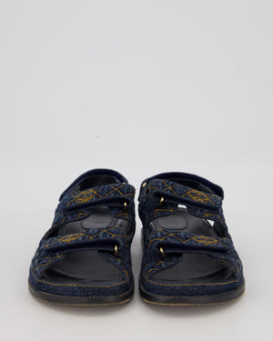 Chanel Blue Denim Quilted Dad Sandals With Gold CC Logo Size EU 41.5