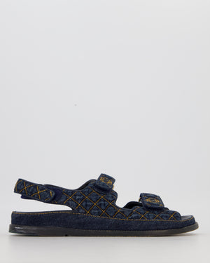 Chanel Blue Denim Quilted Dad Sandals With Gold CC Logo Size EU 41.5