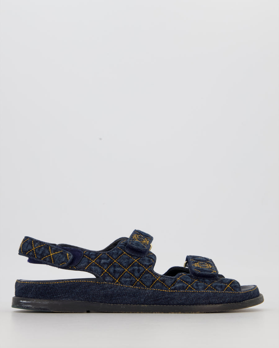 Chanel Blue Denim Quilted Dad Sandals With Gold CC Logo Size EU 41.5