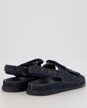 Chanel Blue Denim Quilted Dad Sandals With Gold CC Logo Size EU 41.5