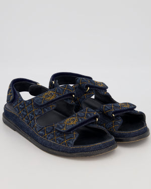 Chanel Blue Denim Quilted Dad Sandals With Gold CC Logo Size EU 41.5