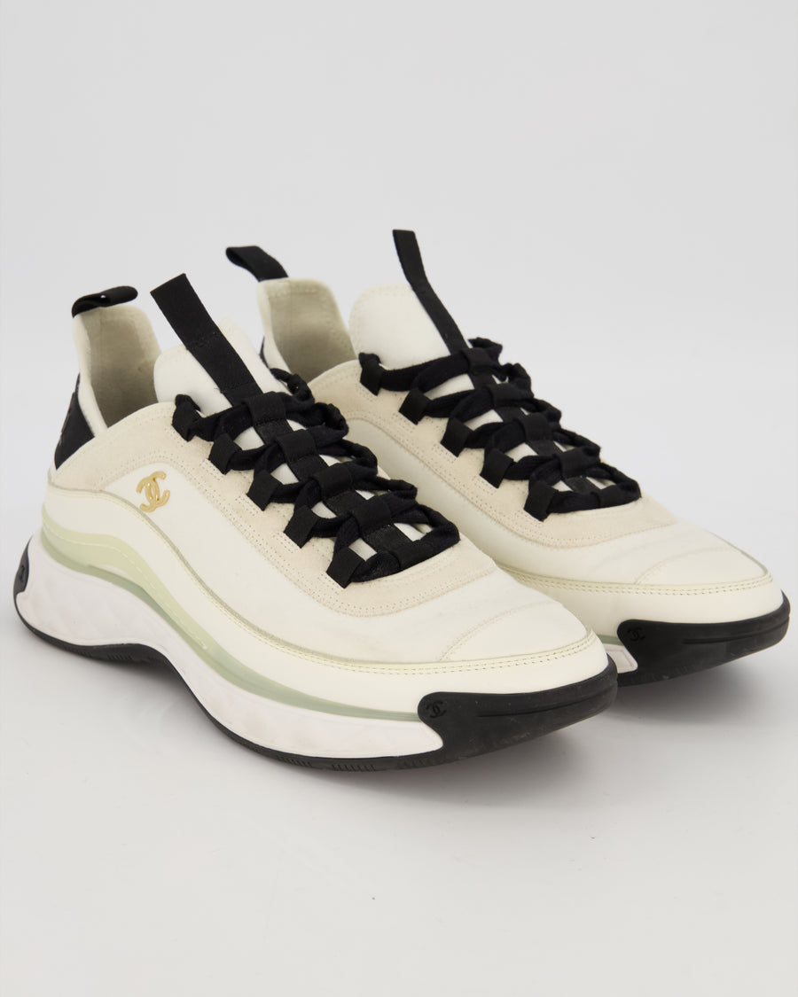 Chanel White and Black Sneakers In Velvet and Nylon Size EU 41.5