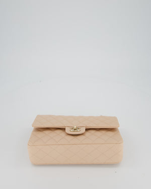 Chanel Medium Classic Double Flap Bag in Beige Caviar Leather with Champagne Gold Hardware
