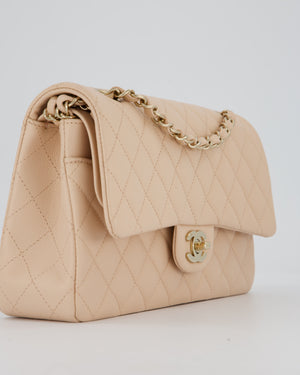 Chanel Medium Classic Double Flap Bag in Beige Caviar Leather with Champagne Gold Hardware
