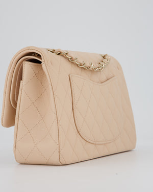 Chanel Medium Classic Double Flap Bag in Beige Caviar Leather with Champagne Gold Hardware