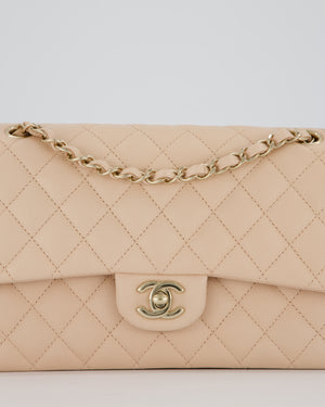 Chanel Medium Classic Double Flap Bag in Beige Caviar Leather with Champagne Gold Hardware
