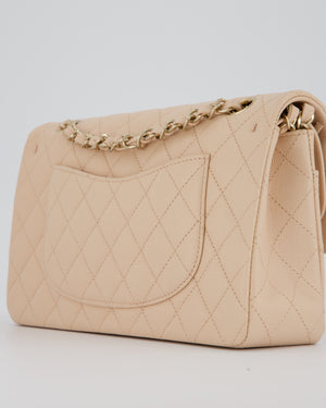 Chanel Medium Classic Double Flap Bag in Beige Caviar Leather with Champagne Gold Hardware