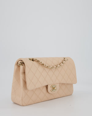 Chanel Medium Classic Double Flap Bag in Beige Caviar Leather with Champagne Gold Hardware