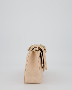 Chanel Medium Classic Double Flap Bag in Beige Caviar Leather with Champagne Gold Hardware