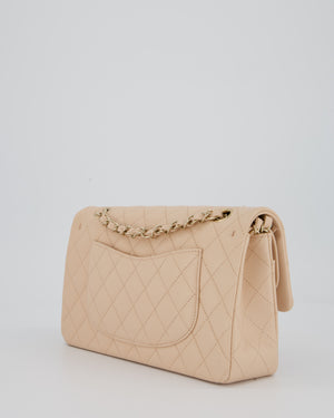 Chanel Medium Classic Double Flap Bag in Beige Caviar Leather with Champagne Gold Hardware