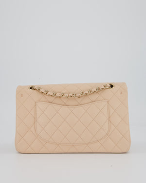 Chanel Medium Classic Double Flap Bag in Beige Caviar Leather with Champagne Gold Hardware