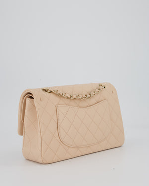 Chanel Medium Classic Double Flap Bag in Beige Caviar Leather with Champagne Gold Hardware