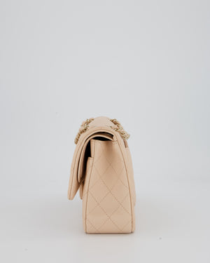 Chanel Medium Classic Double Flap Bag in Beige Caviar Leather with Champagne Gold Hardware