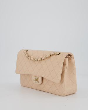 Chanel Medium Classic Double Flap Bag in Beige Caviar Leather with Champagne Gold Hardware