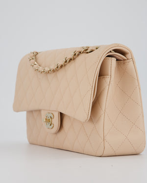 Chanel Medium Classic Double Flap Bag in Beige Caviar Leather with Champagne Gold Hardware