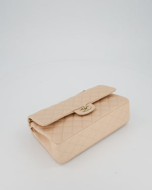 Chanel Medium Classic Double Flap Bag in Beige Caviar Leather with Champagne Gold Hardware