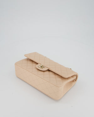 Chanel Medium Classic Double Flap Bag in Beige Caviar Leather with Champagne Gold Hardware