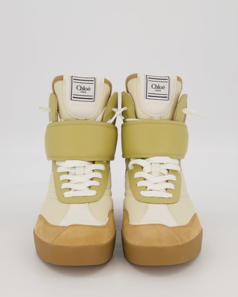 Chloé Beige, Cream and Green Kick High Top Sneakers In Leather and Suede Size EU 42 RRP £670