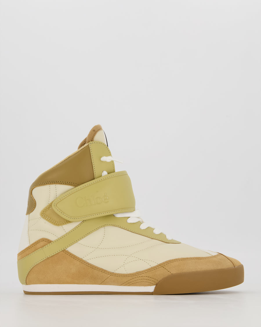 Chloé Beige, Cream and Green Kick High Top Sneakers In Leather and Suede Size EU 42 RRP £670