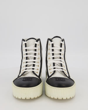 Chanel White and Black High Top Sneakers With Black Toe and Chanel Logo Detail Size EU 42