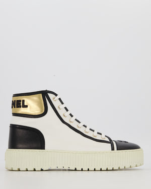 Chanel White and Black High Top Sneakers With Black Toe and Chanel Logo Detail Size EU 42