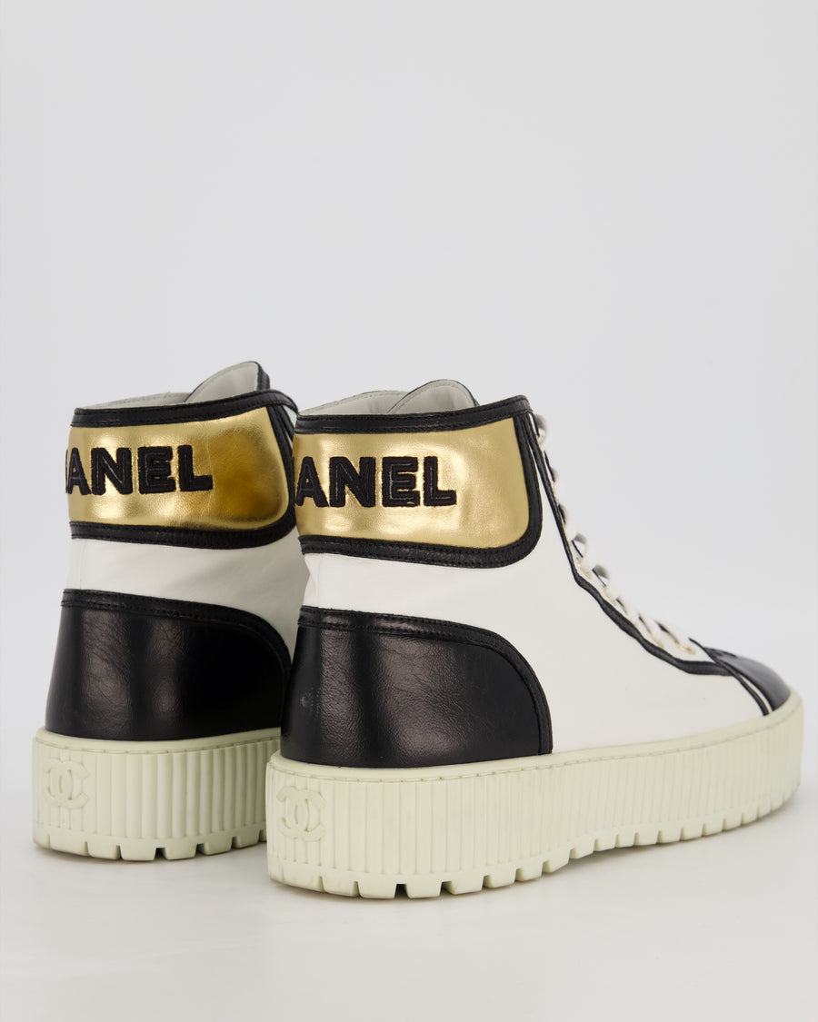 Chanel White and Black High Top Sneakers With Black Toe and Chanel Logo Detail Size EU 42