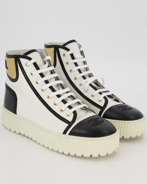 Chanel White and Black High Top Sneakers With Black Toe and Chanel Logo Detail Size EU 42