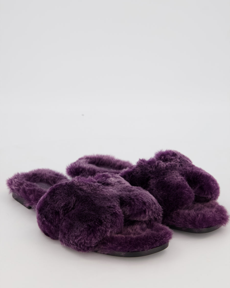 Hermès Violet Fonce Oran Sandals in Shearling Size EU 42