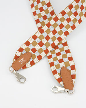 Hermès Toile Swift Maxi Quadrille Shoulder Strap in Swift Leather and Canvas With Palladium Hardware