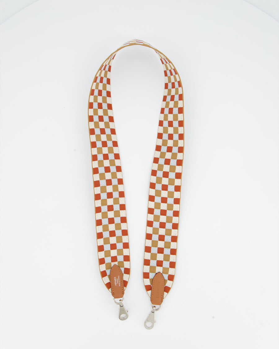 Hermès Toile Swift Maxi Quadrille Shoulder Strap in Swift Leather and Canvas With Palladium Hardware