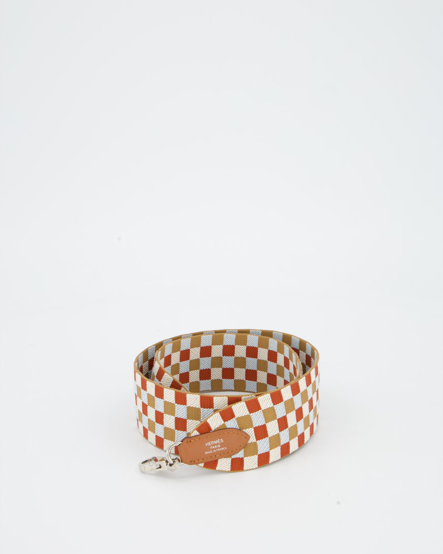 Hermès Toile Swift Maxi Quadrille Shoulder Strap in Swift Leather and Canvas With Palladium Hardware